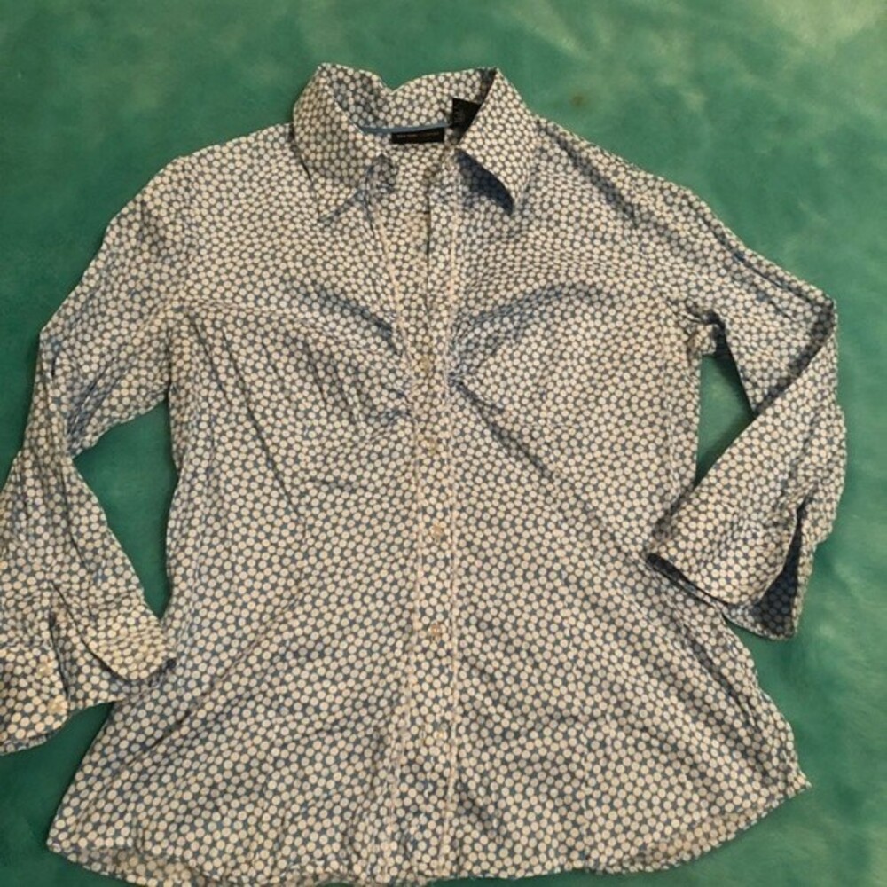 NY&Co Medium button down dress shirt blue w/ white polka dots